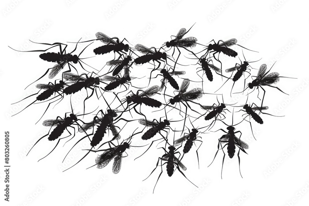 Wall mural A group of mosquitoes shown in a black and white photo. Ideal for educational materials on insects