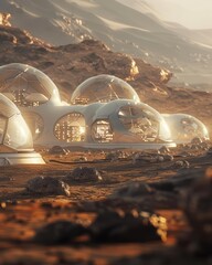 A colony of geodesic domes on Mars - obrazy, fototapety, plakaty