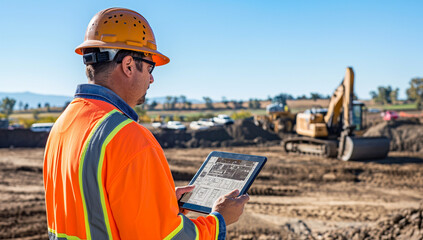 He is holding a clipboard and he is inspecting the machine