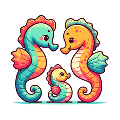 cute icon character seahorse family