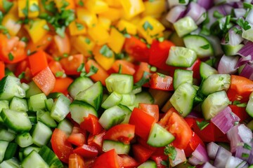 Freshly chopped vegetables on a plate, suitable for healthy eating concepts