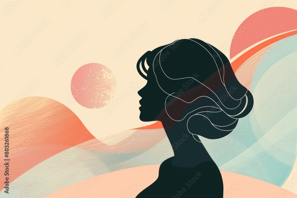 Canvas Prints A striking silhouette of a woman with flowing wavy hair. Perfect for various design projects