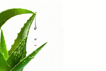 aloe vera plant with water drops on white background