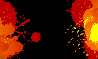 Orange watercolor stains. bright paint on black background. blob watercolor with copy space.