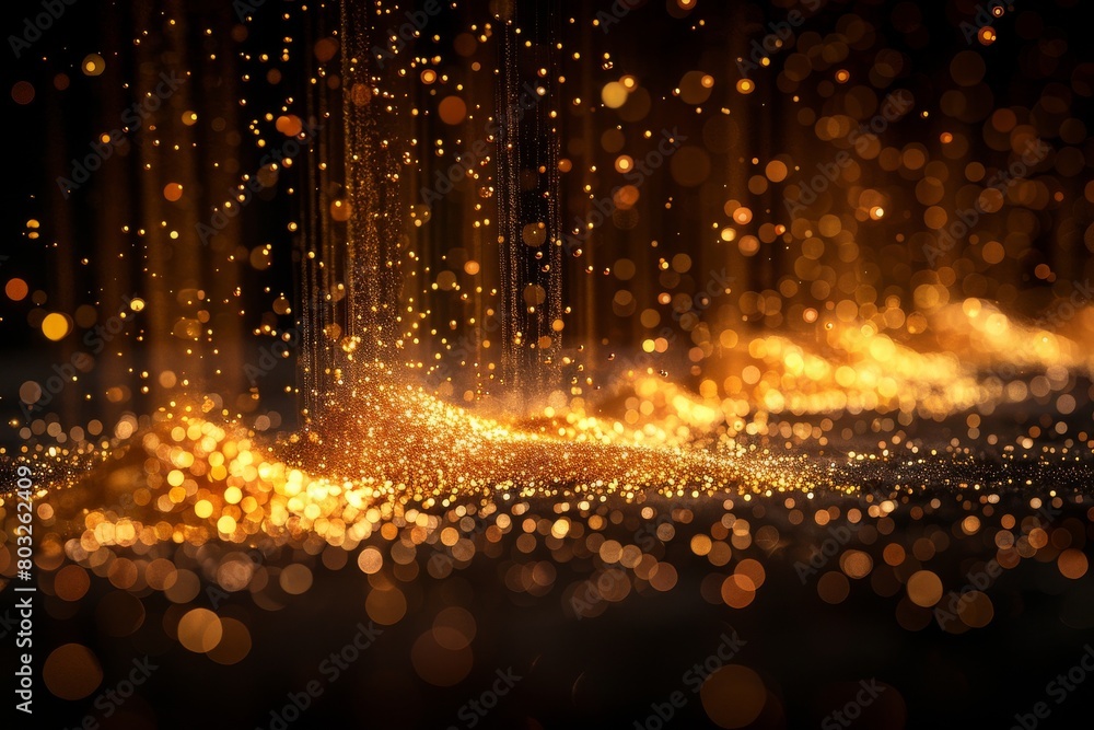 Poster a mesmerizing display of countless golden particles creating a dense, fairy-tale-like atmosphere