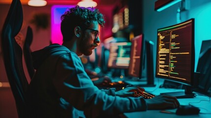 Programmers experimenting with unconventional coding methods, such as live coding performances or coding challenges. Copy Space