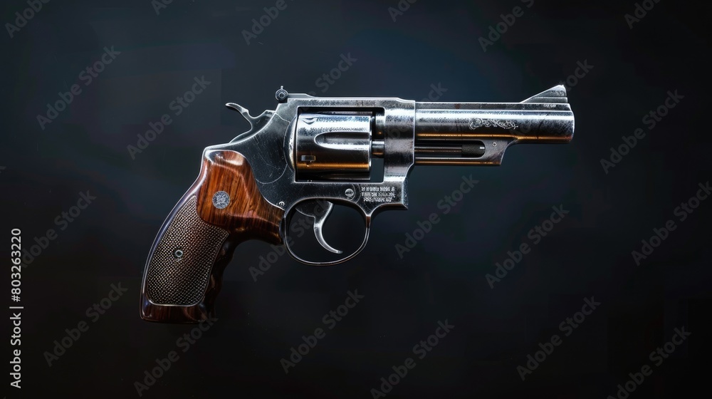 Poster a detailed image of a revolver on a dark background. perfect for crime and weapon-related projects