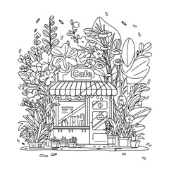 Vector illustration coloring book cafe. Vector illustration