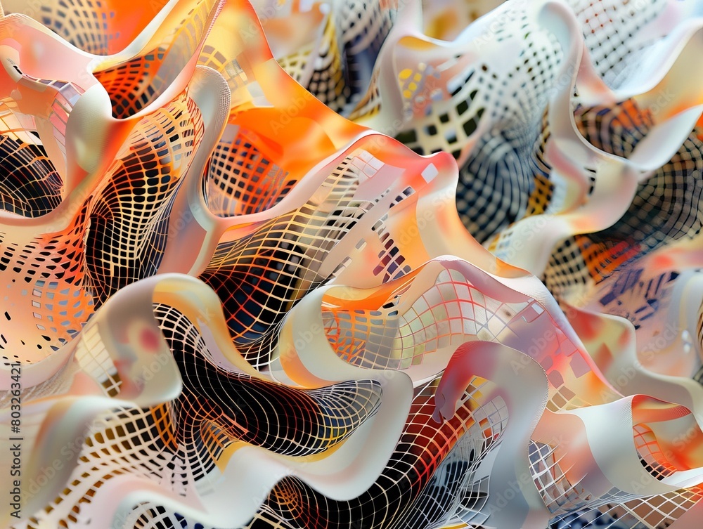 Fototapete 3d rendering of a complex organic structure with a glowing grid pattern