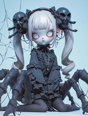 Creepy Kawaii SpiderLeg Cutie Girl , Goth creepy , 3D render