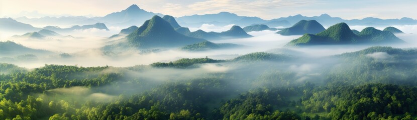 Fog-Enveloped Forest Creates a Serene Atmosphere Amidst Lush Greenery