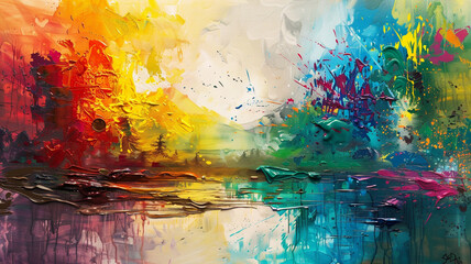 A vibrant splash of colors on a canvas, depicting an abstract landscape where imagination knows no bounds