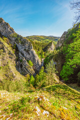 Curvy road between rocks of Maninska tiesnava gorge in Strazov mountains mountains, Slovakia
