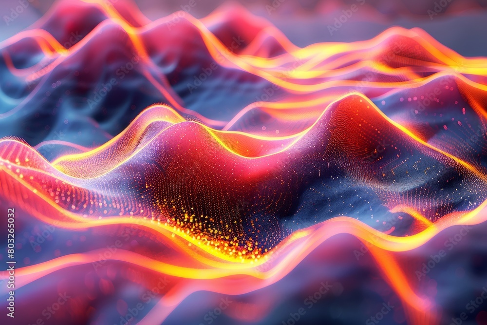 Poster a dynamic digital landscape merges glowing neon pathways with undulating hills, symbolizing connecti
