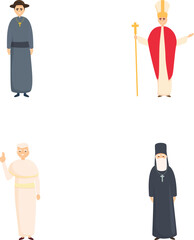 Religion leader icons set cartoon vector. Various religious church leader. World religations
