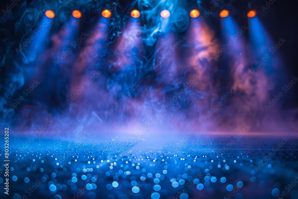 Aufkleber a captivating stage set with blue lights reflecting off the surface, creating a mesmerizing smoky ef