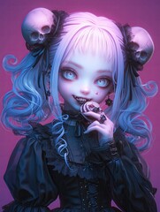 Creepy Kawaii Victorian Vampiress Girl , Goth creepy , 3D render