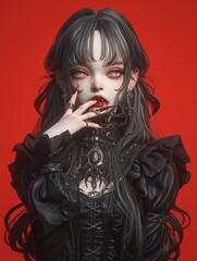 Creepy Kawaii Victorian Vampiress Girl , Goth creepy , 3D render