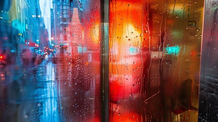 Vibrant cityscape reflection in glass creating a stunning abstract panorama