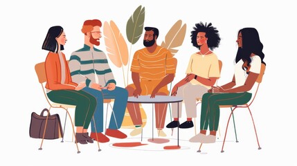 An adult education class where students from diverse backgrounds are learning a new language, practicing conversation