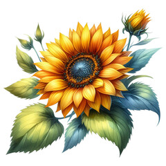 Sunflower, Colorful Sunflower on transparent background png, Sunflower clipart, AI generative 