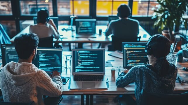 Programmers contributing to open-source projects for social causes, highlighting the positive impact of code on society. Copy Space