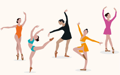 Vector illustration silhouettes of expressive dance people dancing. Dancer.