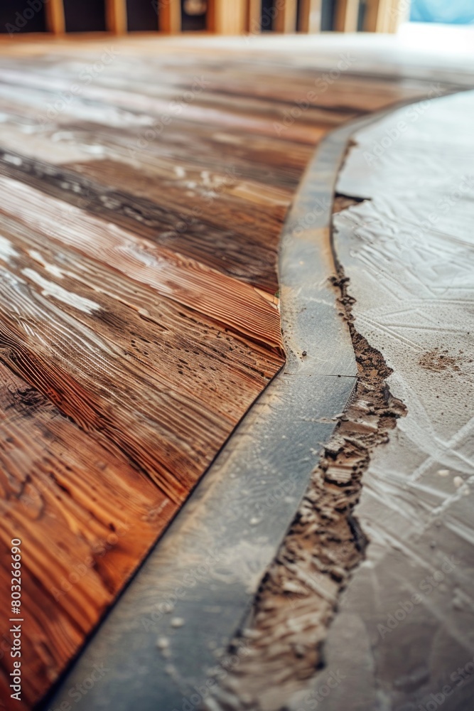 Poster Close up of a wooden floor with a crack, suitable for background use