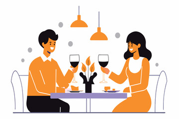 Two people sharing a meal and wine in a warm, inviting setting