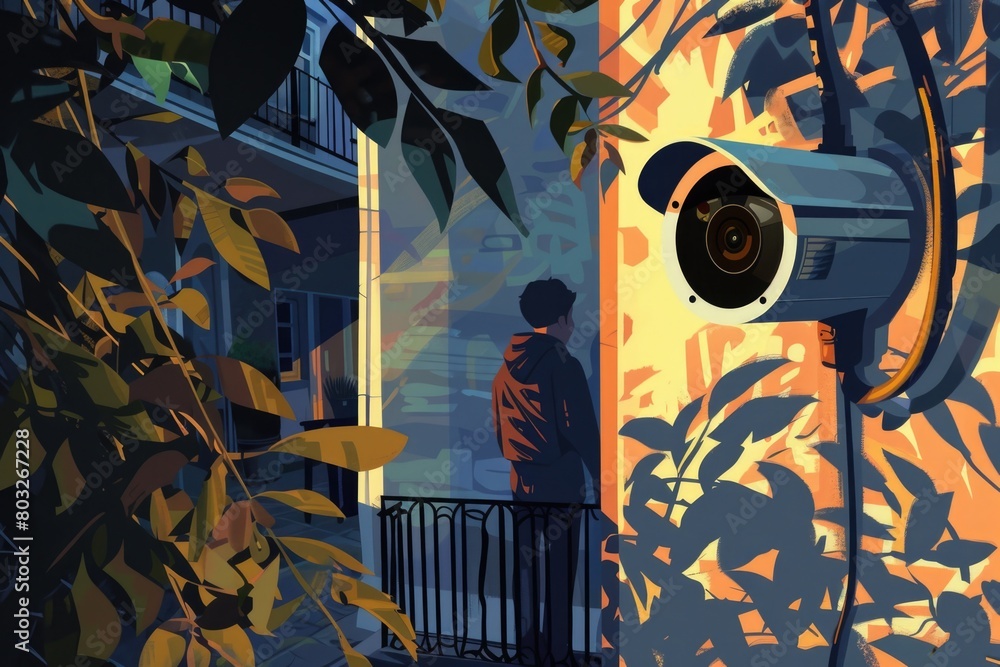 Poster A camera mounted to the side of a building. Suitable for security concepts