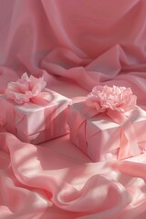 Two pink gift boxes on a pink cloth. Perfect for gift giving occasions