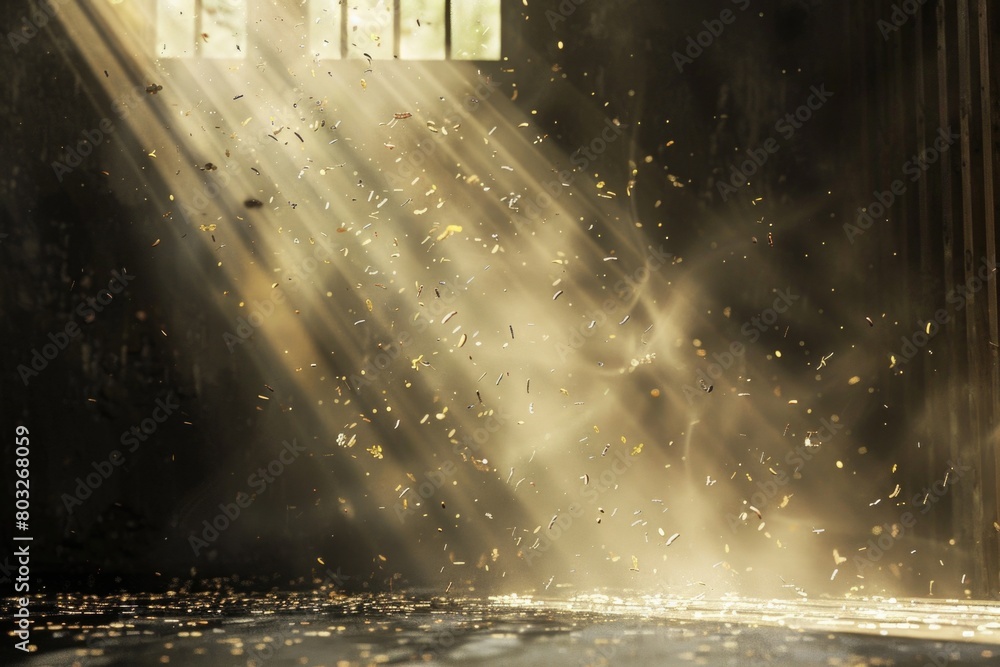 Poster Sunlight shining through a window in a dark room. Perfect for interior design concepts