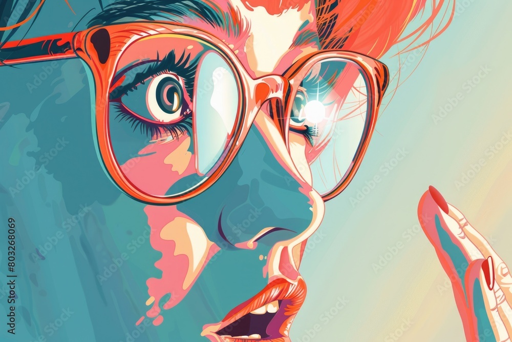 Poster close up of a person wearing glasses, suitable for various concepts