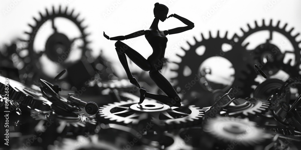 Poster a person standing on a clock, suitable for time management concepts