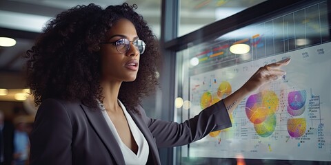 Analytical Mindset: Young Professional Woman Delving into Data Charts for Informed Decisions