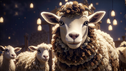 Obraz premium A sheep is standing in a field, looking at the camera.