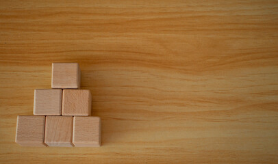wooden blocks in row, blank sample template for design, arranging the empty wooden blocks, which is...