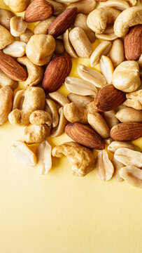 Close up peanuts, nuts and almonds background 