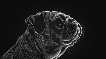 Detailed black and white drawing of a dog, suitable for various design projects