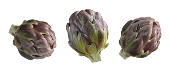 collection of green isolated artichoke on transparent background