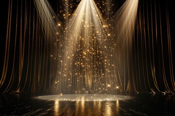 A stage with bright lights shining from the ceiling. Perfect for event or performance backgrounds