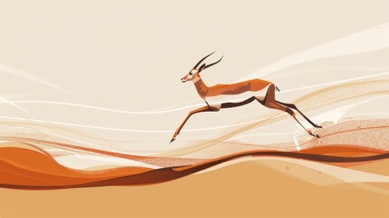 Elegant abstract gazelle sprinting across a stylized savanna under a large moon