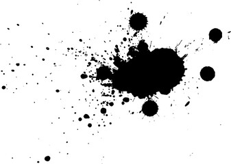black ink brushed spalsh splatter on white background