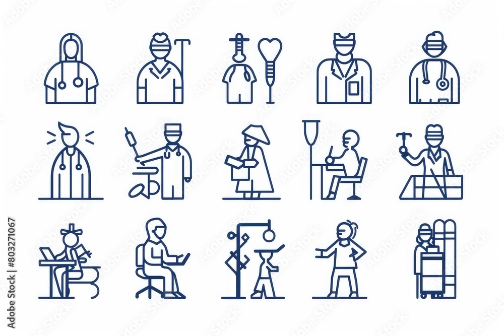 Poster A collection of line icons representing various professions. Ideal for web design and infographics