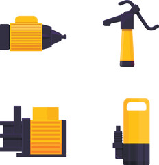 Various pump icons set cartoon vector. Water and liquid pumping. Technical equipment