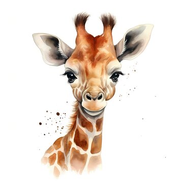 recommend clip art: Baby giraffe. Cute giraffe. Safari animal clipart. Watercolor illustration. Generative AI. Detailed illustration.