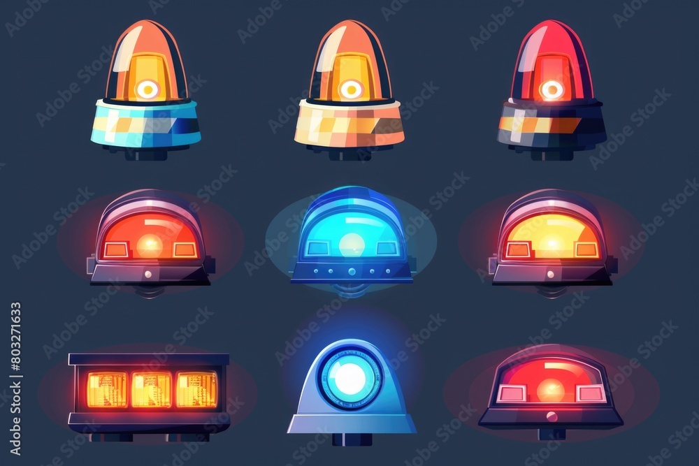 Poster Various colored lights shining against a dark backdrop, perfect for adding a pop of color to your design projects