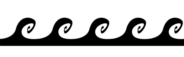 Sea waves seamless border. Wave silhouette. Waves on a white background. Vector clipart.