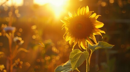 Naklejka premium A sunflower field bathed in warm sunlight
