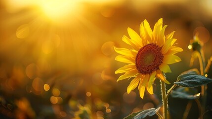 A sunflower field bathed in warm sunlight